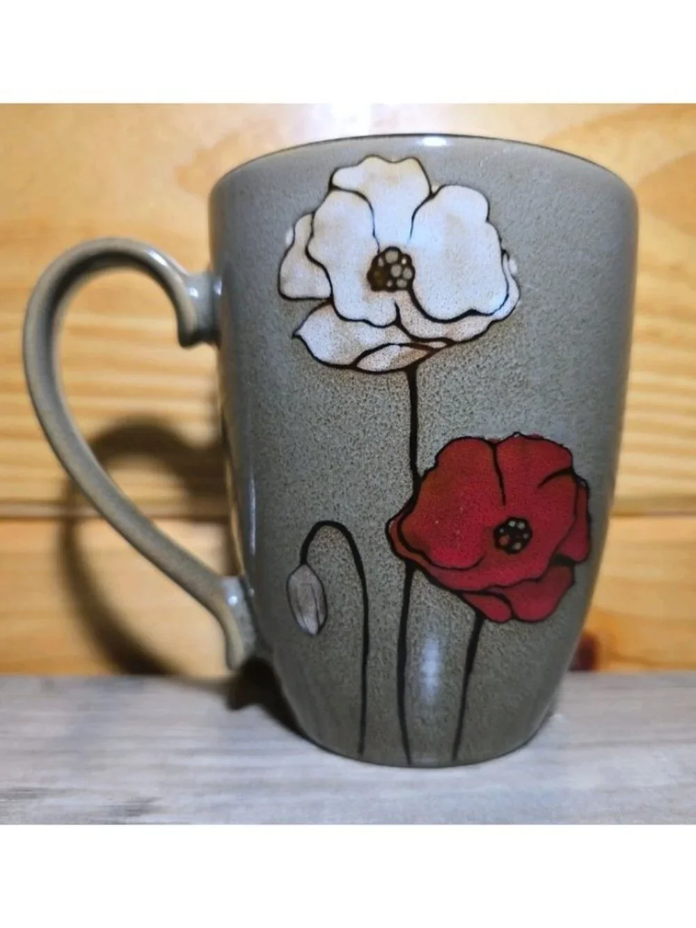 Pfaltzgraff 16 oz Painted Poppies Coffee Mugs Tea Cups Stoneware Coffee Bar